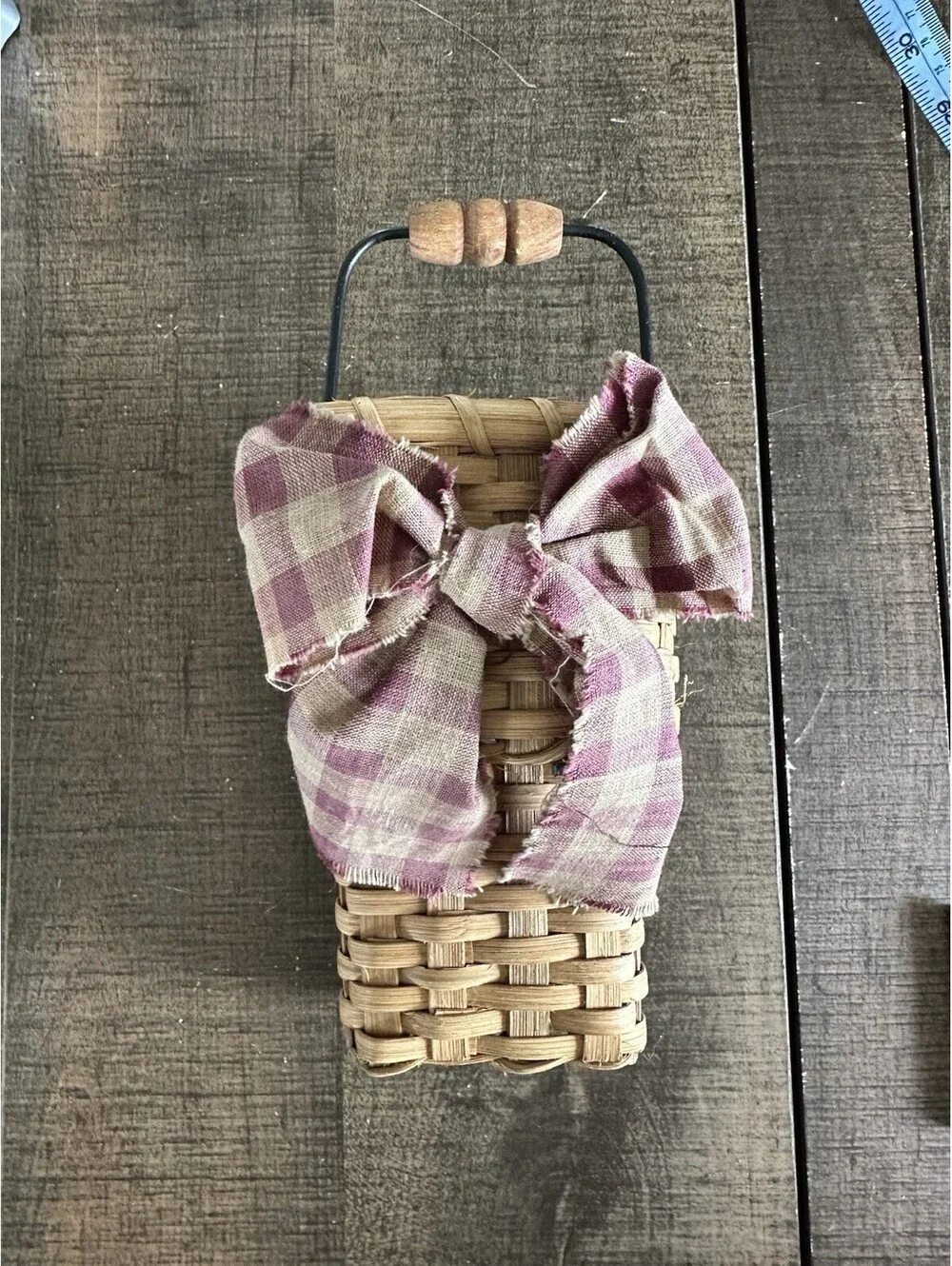 Vintage Woven Basket with Fabric Bow